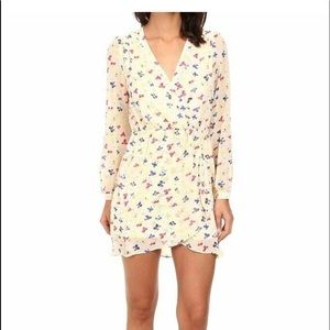 Brigitte Bailey Women's Yellow Floral Demri V-Neck Wrap Front Dress Size L